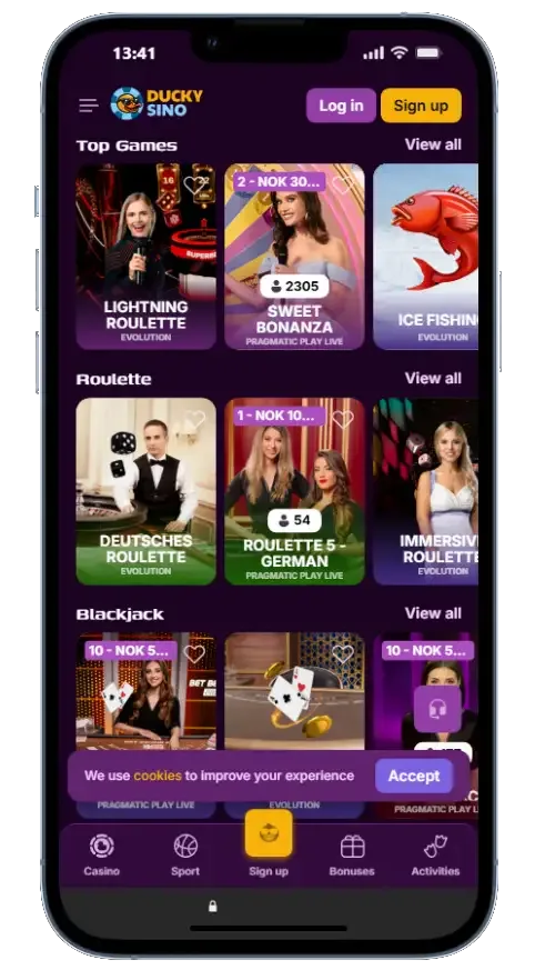 Duckysino mobiele app
